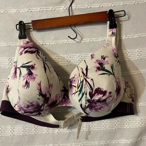 Floral T-Shirt Bra - Cream and Purple